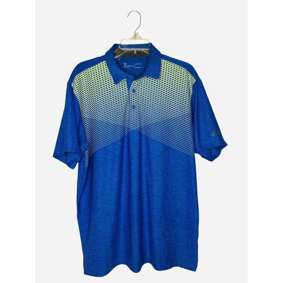 Under Armour Polo Shirt Mens Large Blue Green Design HeatGear Golf Performance - Picture 1 of 6